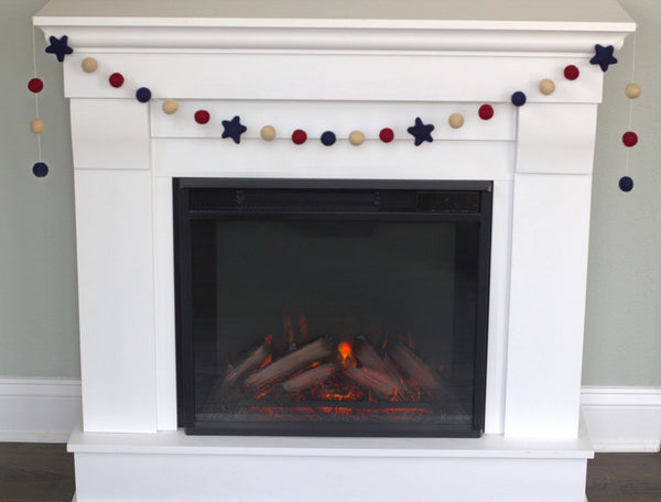 Fourth of July Felt Ball & Star Garland- Burgundy, Navy, Almond