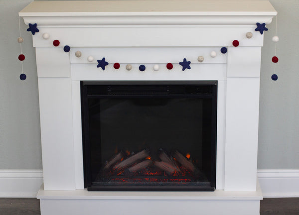 Fourth of July Felt Ball & Star Garland- Navy, Red, Gray, White