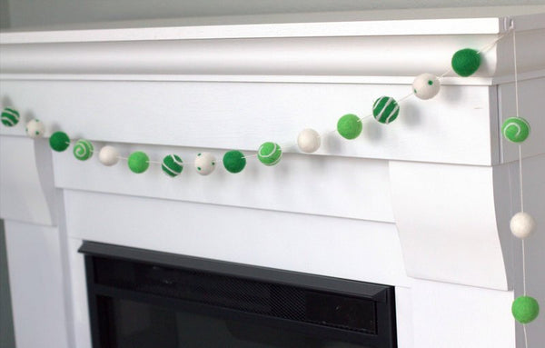 St. Patrick's Day Felt Ball Garland- Green Swirls & Dots
