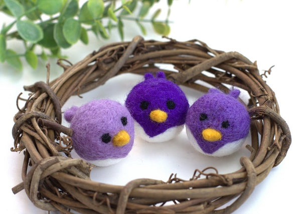 Spring Bird Chick Felt Shapes- SET OF 3 or 6- Purple Lavender