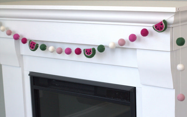 Watermelon Felt Ball Garland- Ombre Pink & Green