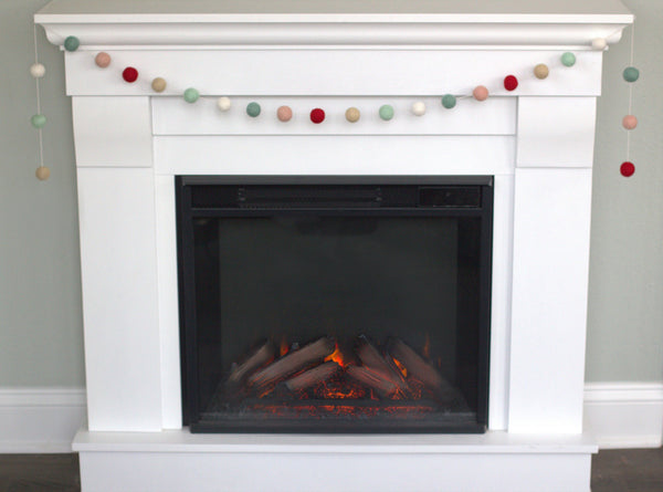 Christmas Felt Ball Garland- Red, Pink, Teal, Almond, White