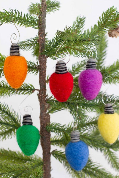 Christmas Light Bulb Ornaments- SET OF 6- Rainbow Colors