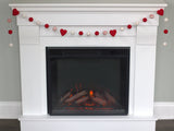 Valentine's Day Felt Ball & Heart Garland- Red, White- Dots & Swirls