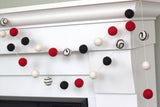 Felt Ball Garland- Red, Black, White- Swirls- Christmas, Valentine's