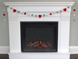 Valentine's Day Felt Ball & Heart Garland- Red, Turquoise- Dots & Swirls