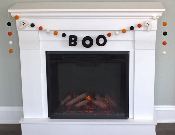 Ghost BOO Halloween Felt Garland- Orange & Black