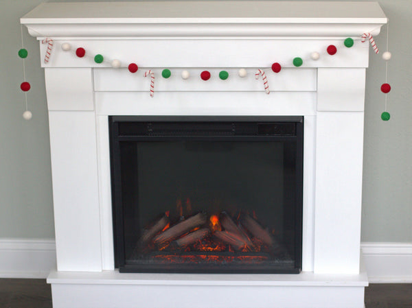Candy Cane Felt Garland- Kelly Green, Red, White