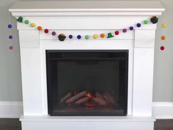 St. Patrick's Day Pot of Gold & Leprechaun Felt Ball Garland- Rainbow