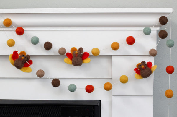 Thanksgiving Turkey Garland- Teal, Orange, Gold