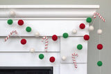 Candy Cane Felt Garland- Kelly Green, Red, White