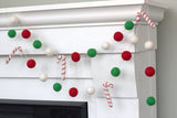 Candy Cane Felt Garland- Kelly Green, Red, White