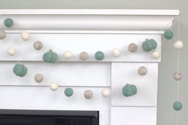 Felt Pumpkin Garland- Teal & Gray