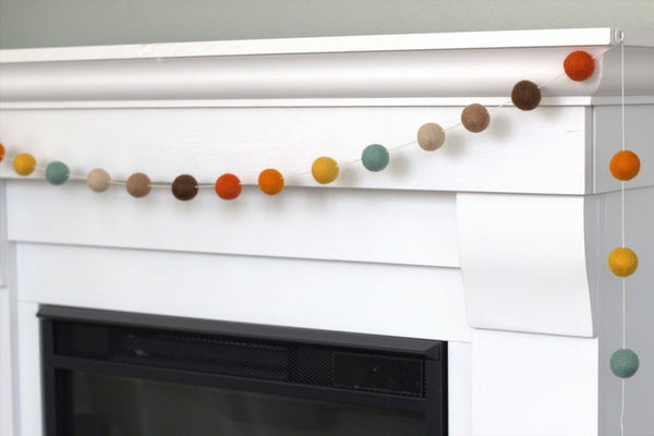 Felt Ball Garland- Teal, Brown, Orange