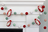 Santa Claus Felt Christmas Garland- Teal Pink Red White