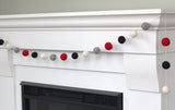 Buffalo Plaid Christmas Felt Ball Garland- Black, Gray, Red, White