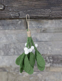 Christmas Mistletoe Sprig- Green with White Berries, Hanging Twine
