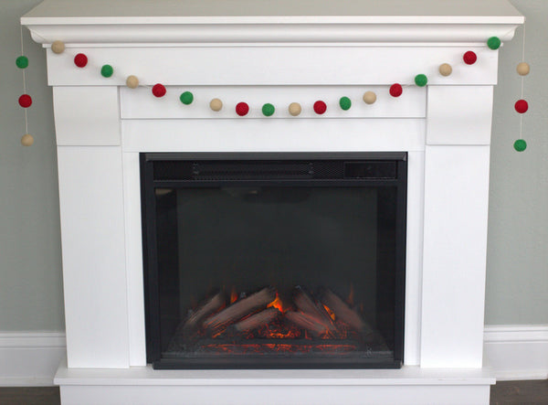 Christmas Felt Ball Garland- Red, Kelly Green, Almond