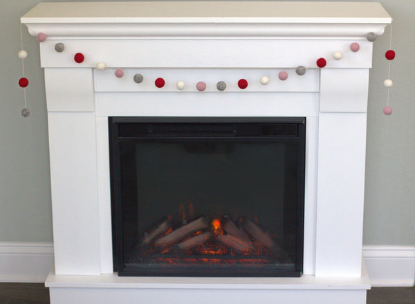Valentine's Day Felt Ball Garland- Red, Pink, Gray, White