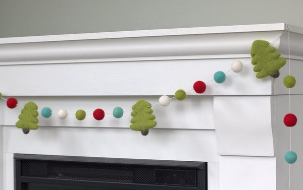 Christmas Tree Felt Garland- Turquoise, Red, Green, White