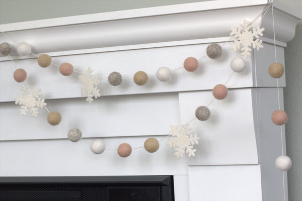 Snowflake Garland- Pink, Tan, Gray, White
