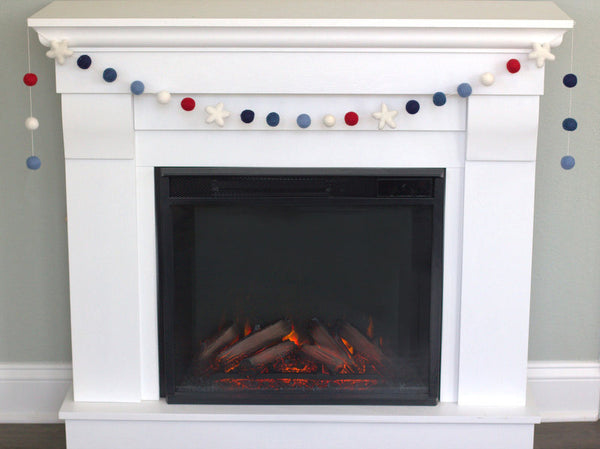 Fourth of July Felt Ball & Star Garland- Red, Shades of Blue