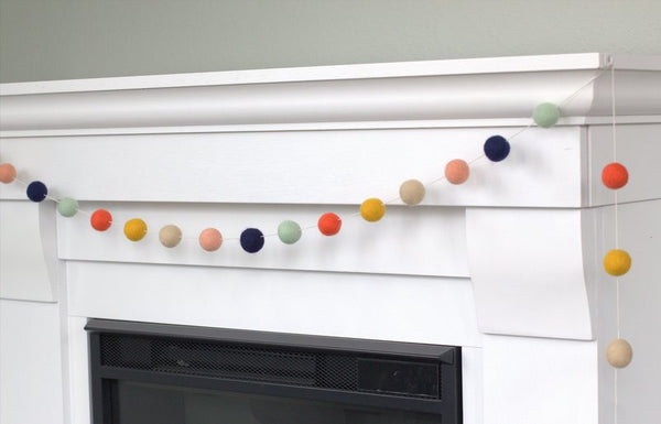 Felt Ball Garland- Coral, Peach, Seafoam, Navy, Gold