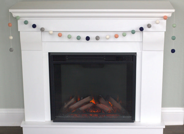 Felt Ball Garland- Navy, Teal, Peach, Seafoam, Gray