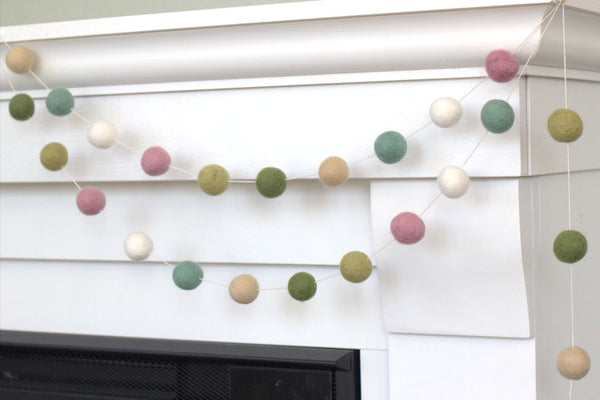 Felt Ball Garland- Pink, Green, Blue, Almond