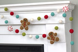 Gingerbread & Peppermint Christmas Felt Garland- Turquoise Red Green
