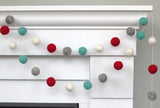 Christmas Felt Ball Garland- Red, Turquoise Blue, Gray, White