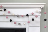 Valentine's Day Felt Ball Garland- Black, Baby Pink, White- Swirls