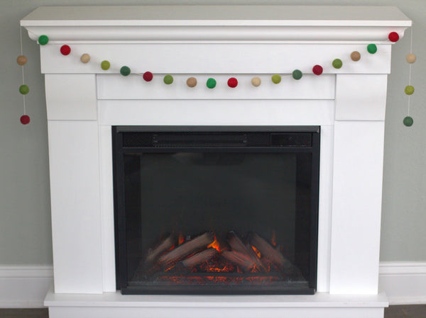 Christmas Felt Ball Garland- Shades of Green, Red, Tan