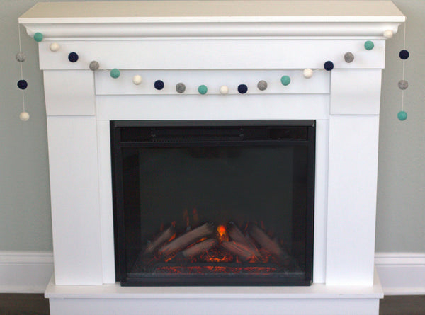 Felt Ball Garland- Navy, Turquoise, Gray, White