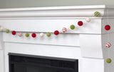 Christmas Felt Ball Garland- Swirls- Red, Green, White