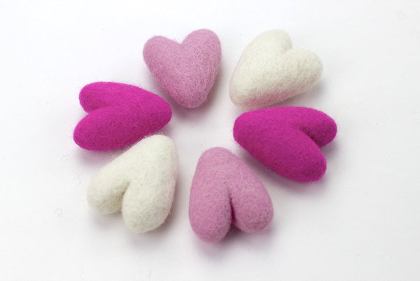 Valentine's Day Felt Folk Hearts- Hot Pink, Light Pink, Off White