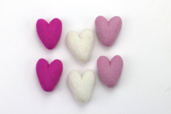 Valentine's Day Felt Folk Hearts- Hot Pink, Light Pink, Off White