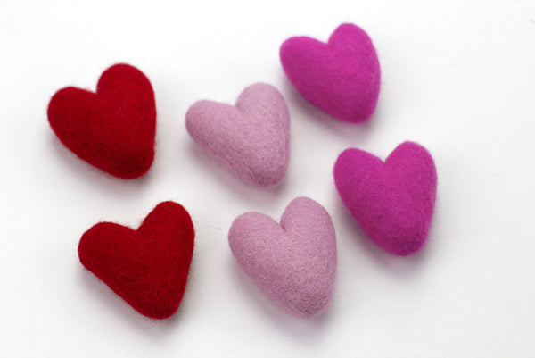 Valentine's Day Felt Folk Hearts- Red, Hot Pink, Light Pink