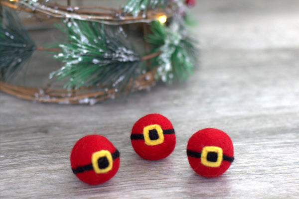 Santa Buckle Felt Balls- Red Black Gold