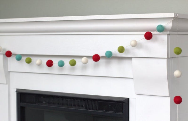 Christmas Felt Ball Garland- Red, Turquoise, Lime, White