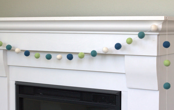 Blue & Green White Felt Ball Garland