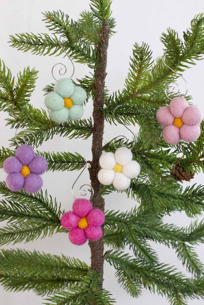Felt Daisy Flower Ornaments- Pink, Purple, Seafoam