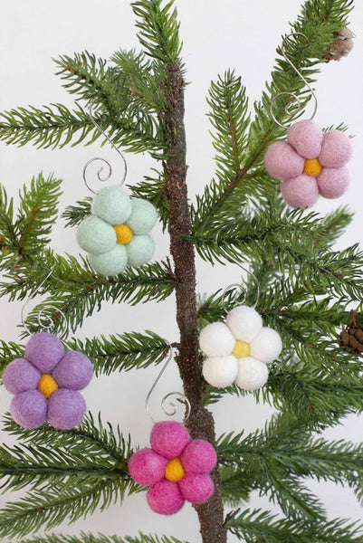 Felt Daisy Flower Ornaments- Pink, Purple, Seafoam