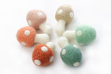 Wool Felt Mushrooms- Pastel Peaches & Teals- 6 Pieces