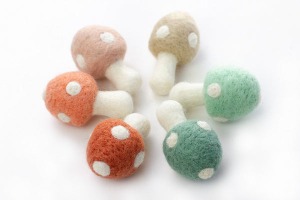 Wool Felt Mushrooms- Pastel Peaches & Teals- 6 Pieces