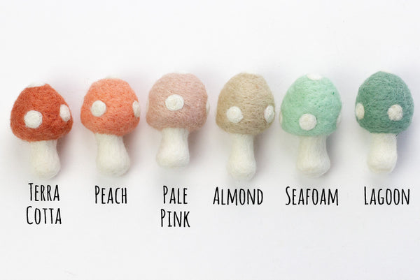Wool Felt Mushrooms- Pastel Peaches & Teals- 6 Pieces