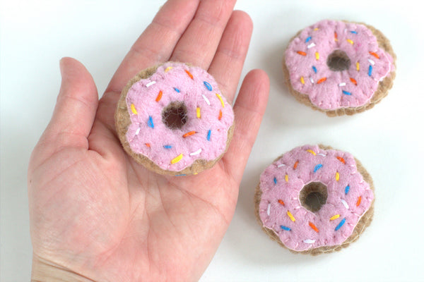 Donut Felt Food Shapes- Pretend Play- Pink Frosting with Sprinkles- 100% Wool Felt- Approx. 2" diameter