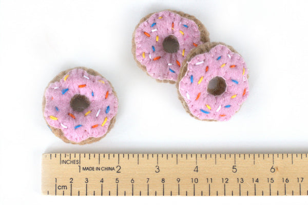 Donut Felt Food Shapes- Pretend Play- Pink Frosting with Sprinkles- 100% Wool Felt- Approx. 2" diameter