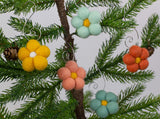 Felt Daisy Flower Ornaments- Teal, Peach, Golden