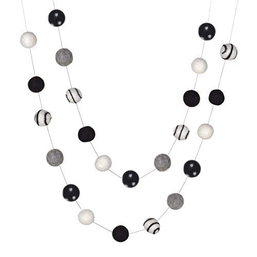 Halloween Felt Ball Garland- Black, Gray- Swirls